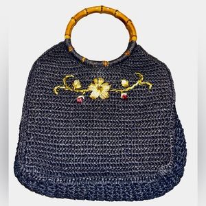 ⭐️UNIQUE WOVEN GRAY-BLUE PURSE W/BAMBOO HANDLES!! Gorgeous condition!!